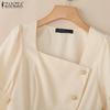 ZANZEA Women Square Collar Summer Short Sleeve Slim Blouse