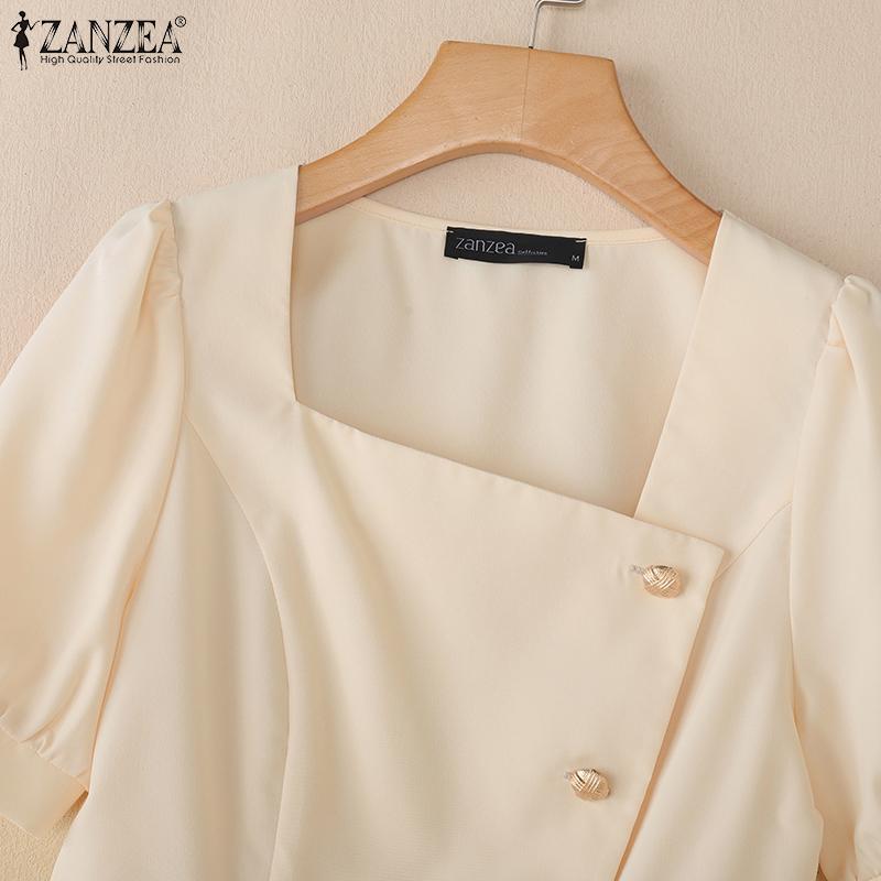 ZANZEA Women Square Collar Summer Short Sleeve Slim Blouse