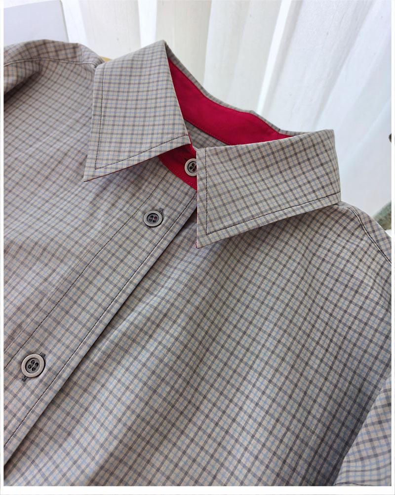 Damen Frühjahr Karoshemd - Kontrastfarben, POLO-Kragen, Mittellang, Übergroße Baumwollsilhouette