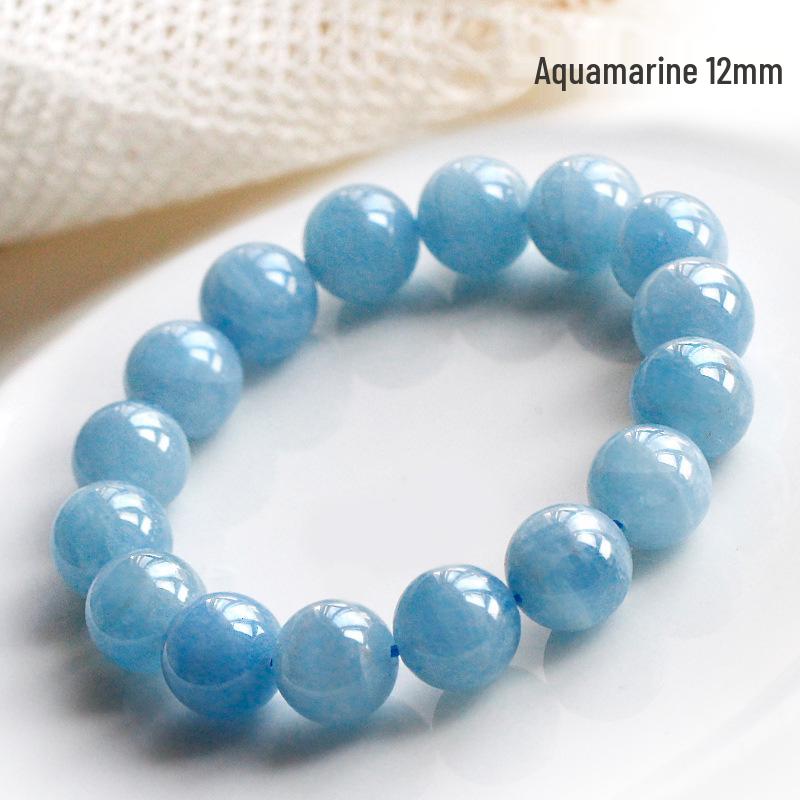Natural Brazil Aquamarine Crystal Bracelet for Women & Men - Blue Beaded Gift for Girlfriend