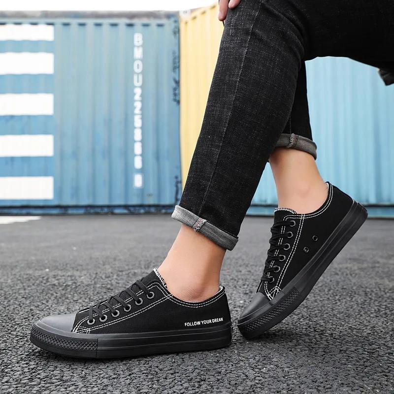 Jarní Podzimní Prodyšné Černé Plátěné Boty pro Muže Módní Tenisky Ležérní Ploché Šněrovací Vulkanizované Boty Luxusní Tenis Masculino