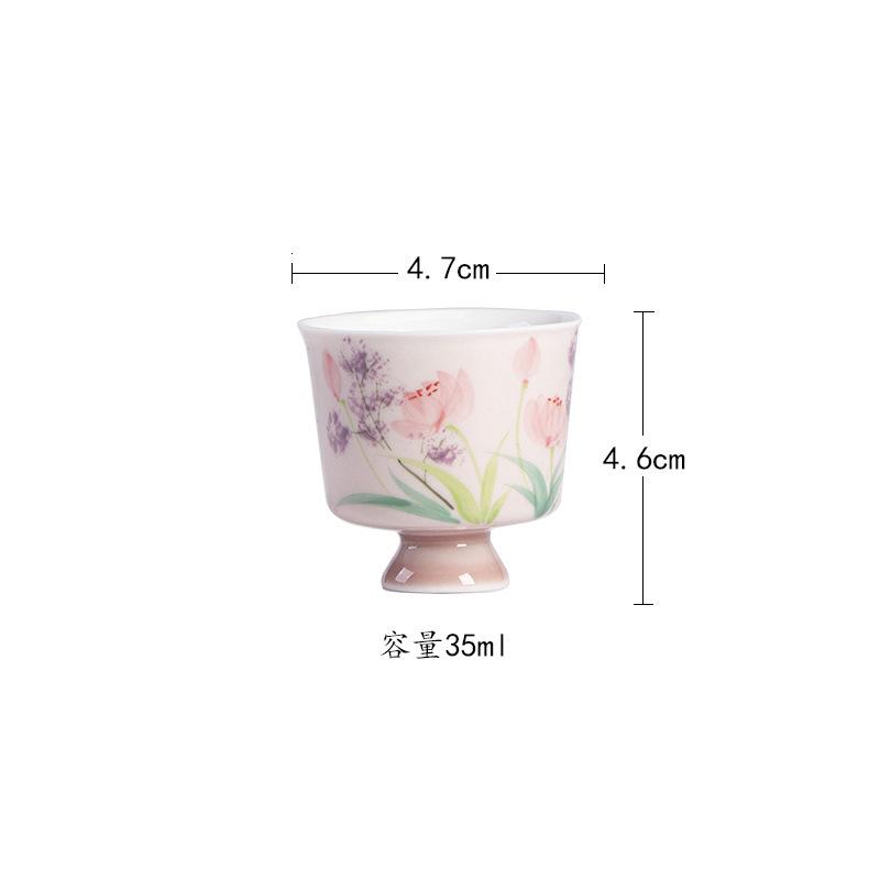 

2pc/lot Hand-painted Tulip High Foot Teacup Ancient Tea Bowl Tea Pair Tea-tasting Smelling Cup Chazhan Master Cups Teaware 35ml