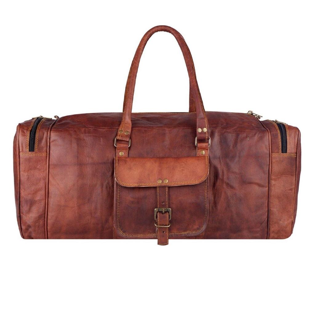 Vintage echtes Ziegenbraunes Leder Reisegepäck Duffel Weekender Übernachtungstasche