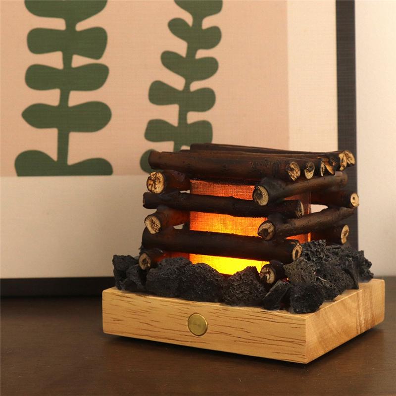 USB Rechargeable Fake Bonfire Night Light 3 Modes LED Campfire Night Light with White Noise for Christmas Living Room Decoration