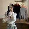 Women's Black Sweater Half Turtleneck Knitwear with Lantern Sleeves Slim Fit Long Sleeve Top for Autumn and Winter Base Layer