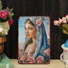 Our Lady of Guadalupe Metal Sign Virgin Mary Tin Art with Floral Wreath for Wall Decor