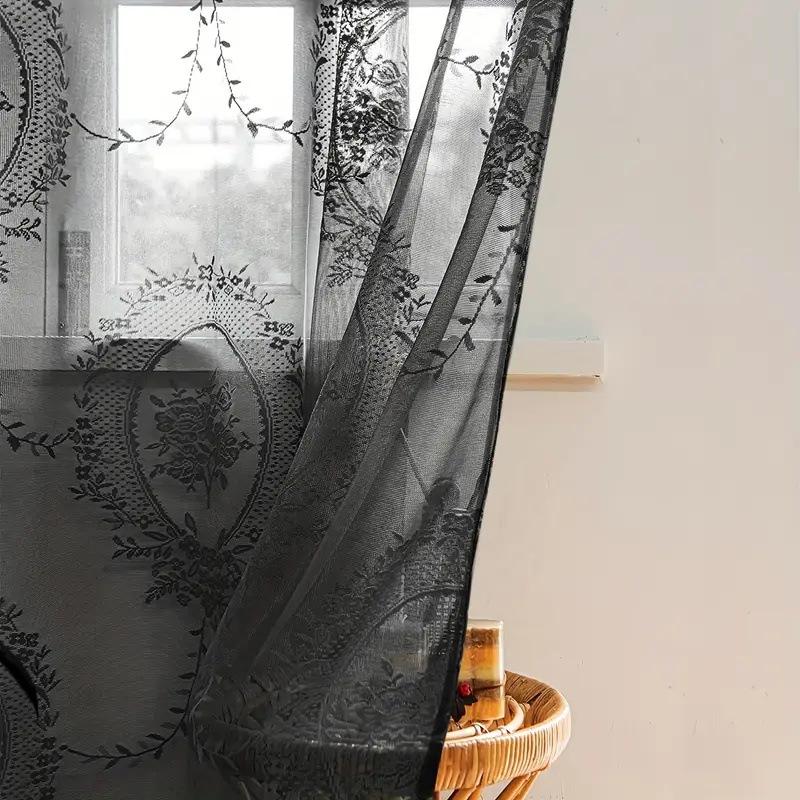 Black Knitted Lace Embroidered Curtain for Bedroom & Living Room
