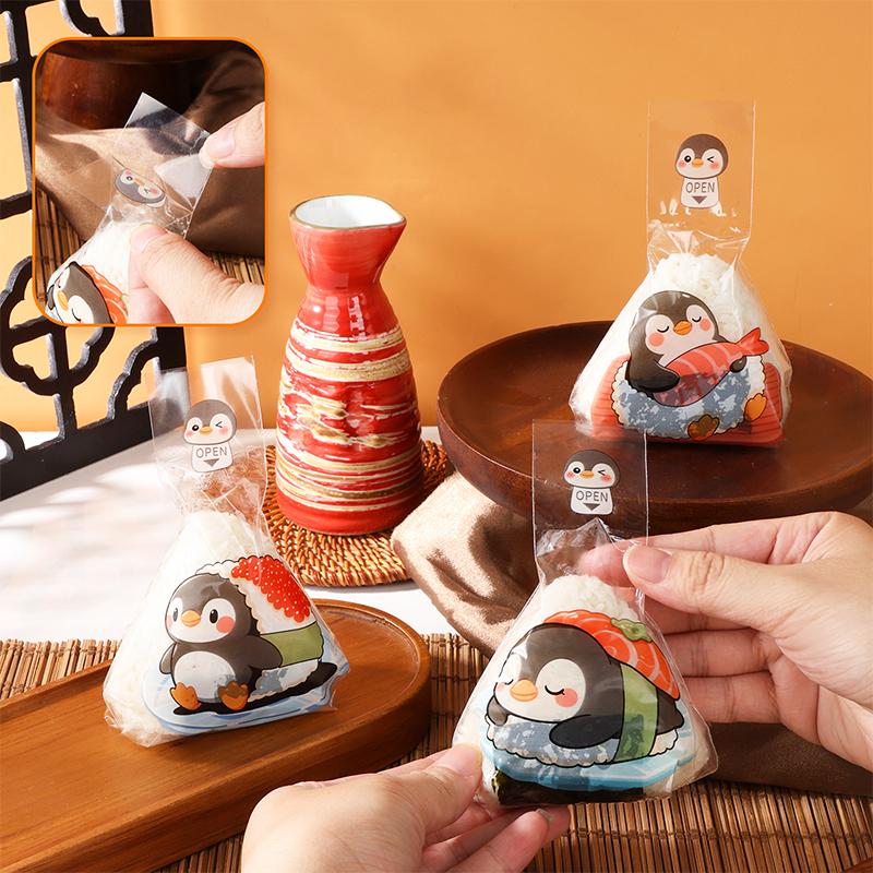 100Pcs Cute Cartoon Triangle Rice Ball Packing Bag Seaweed Sushi Mould Bag Sushi Bento Accessories Seaweed Rice Ball Sushi Bag