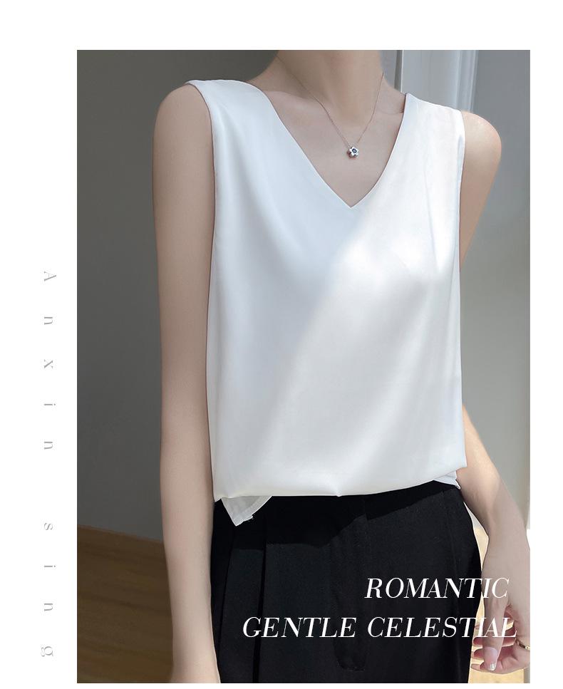 Versatile Women's Satin Camisole: Front V, Round Back, Sleeveless, Wide Straps—perfect Under a Suit, Silky Finish with an Elegant Back.