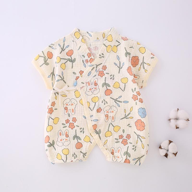 Baby Sleeveless Gauze Bodysuit - Lightweight Cotton Jumpsuit with Lace-up Detail for Spring/Summer