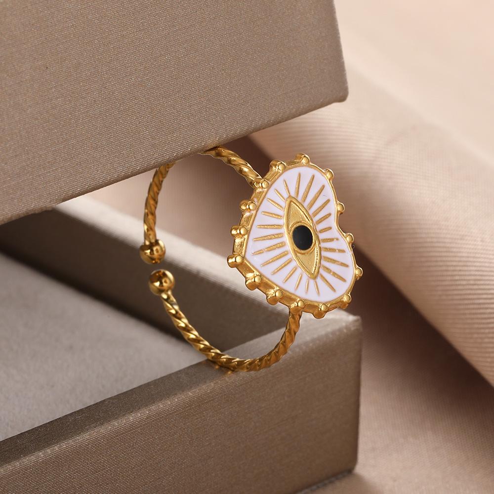 Turkish Evil Eye Rings for Women Stainless Steel Gold Color Adjustable Ring Love Heart Aesthetic Jewelry Gift anillos mujer