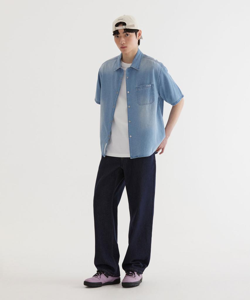 COVERNAT Washed Denim Half Shirt Light Blue