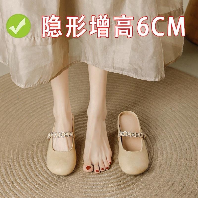 

Small man inner height increase bag head half slippers women wear thick heel Muller sandals Mary Jane single shoes in summer 40 хаки
