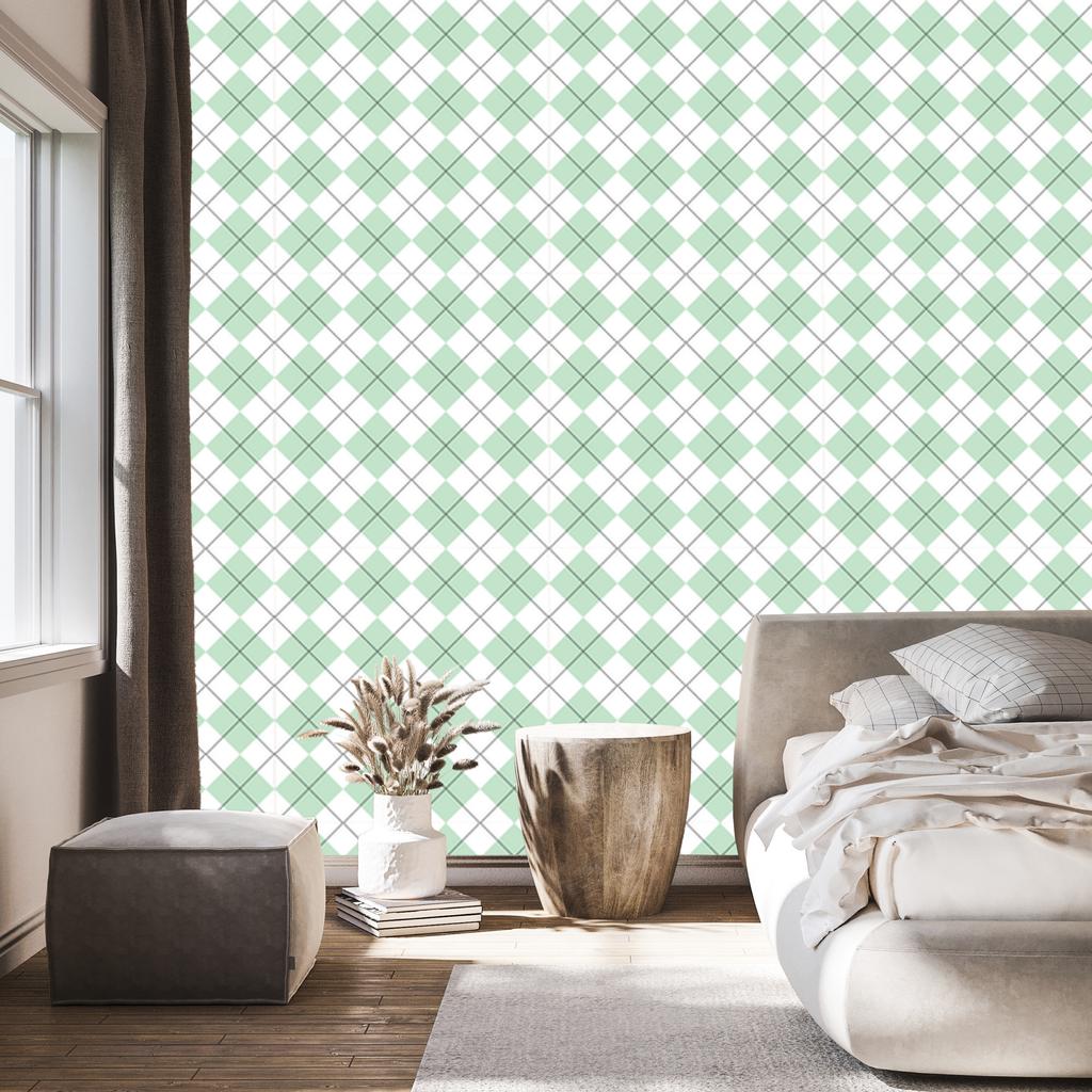 Wallpaper Basic Retro Checkered White and Mint 50x1000