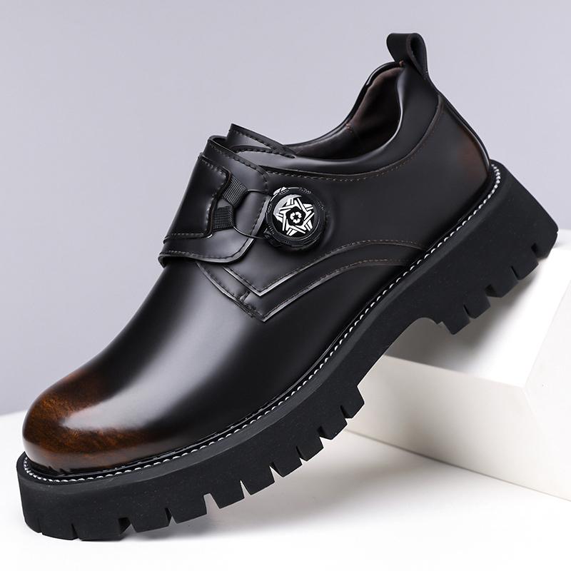Fashion Fashionable Plus Size New Button Rubber Thick Soled Non Slip Leather Shoes Men's Business Dress Leather Men Shoes Casual Loafers
