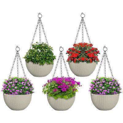 Set of 5 Plastic Hanging Flower Pot for Balcony & Railing | Planters for Home-Lawns & Gardening | (Flowers Not Included)