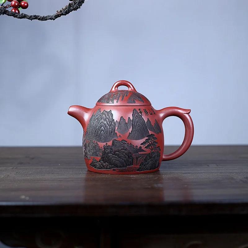 

340ML Yixing Purple Clay Teapots Handmade Landscape Qin Quan Pot Raw Ore Dragon s Blood Sand Kettle With Infuser Zisha Tea Set