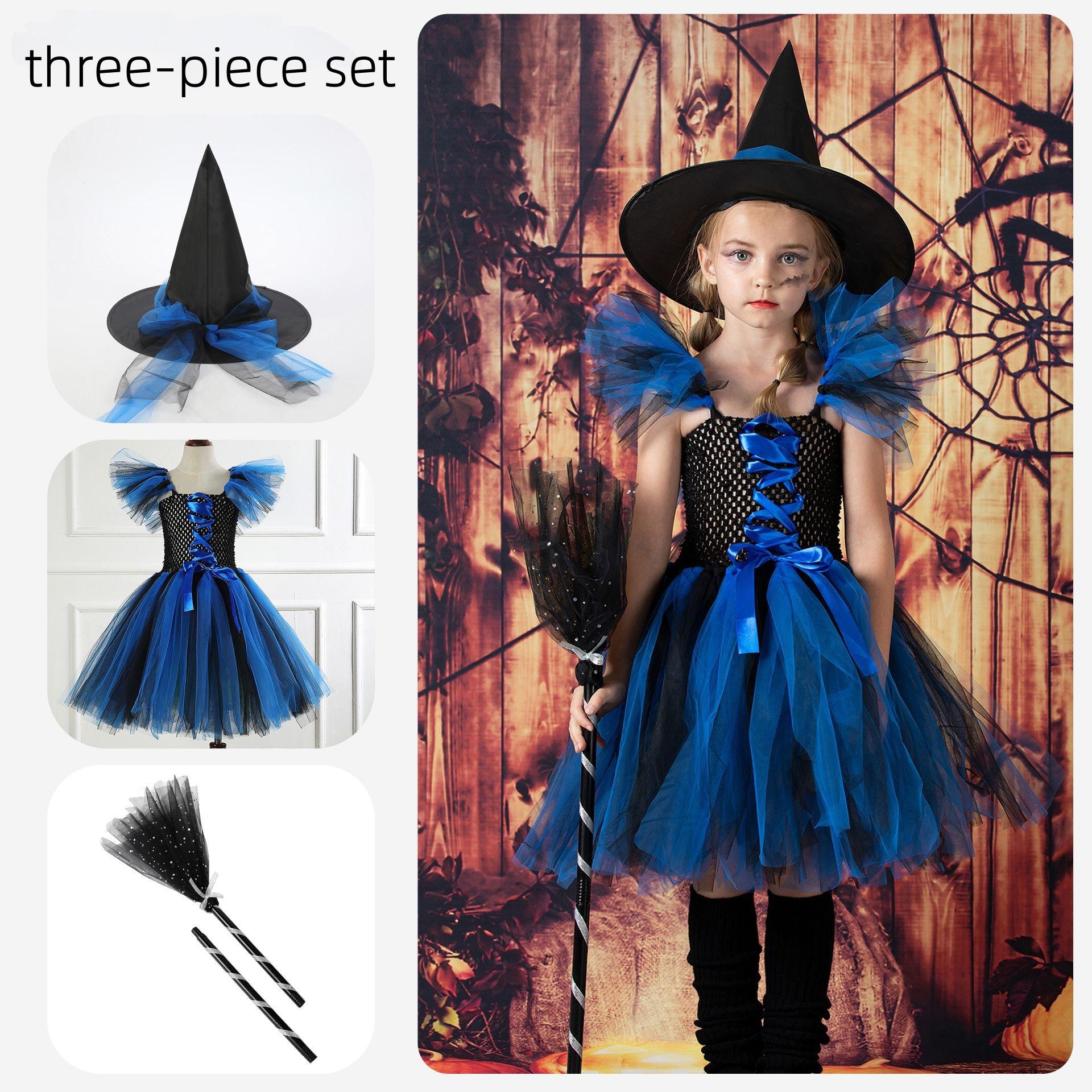

Хэллоуин Детский костюм Ведьмы Косплей Фестивальное шоу Платье Девочка Набор для переодевания Ведьмы 6-7Y