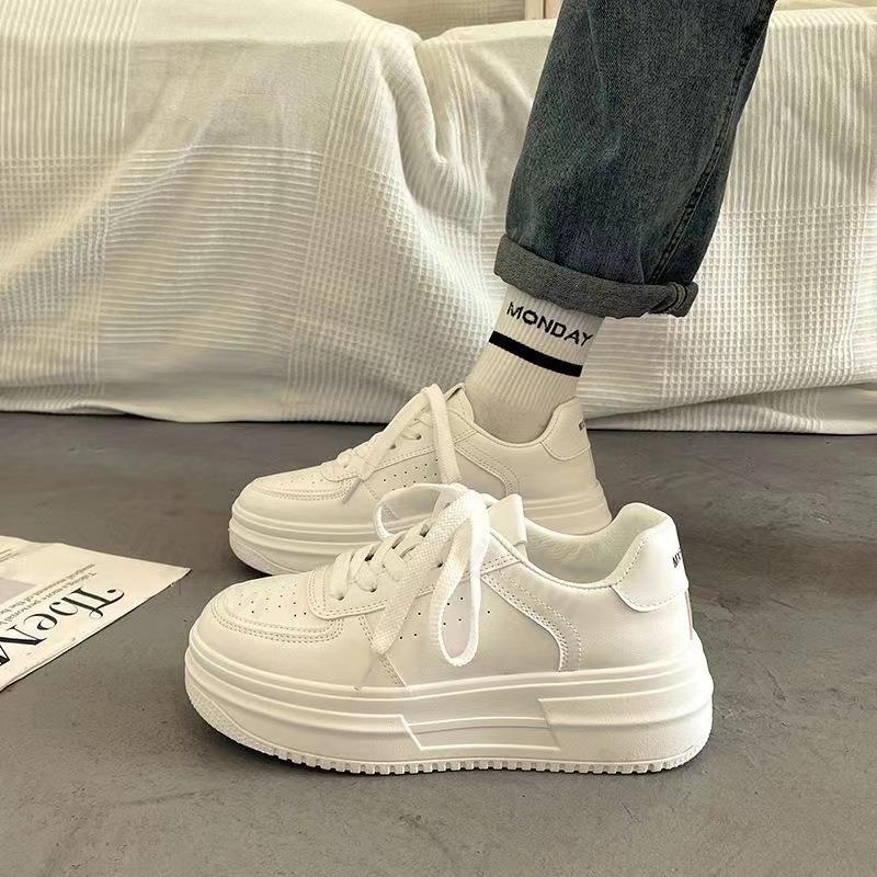 Fashion 2025 Spring Autumn New Women's White Shoes Fashion Comfortable Casual Shoes Lace-up Platforms Sneakers Non Slip Vulcanized Shoes