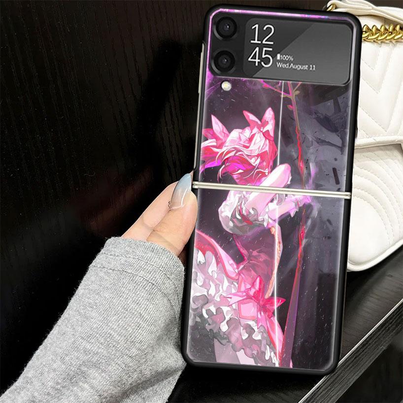 Madoka Magica Anime Case for Samsung Galaxy Z Flip7 Flip6 Flip5 Flip4 Flip3 5G Hard Phone Shell Z Flip 7 6 5 4 3 Black Cover