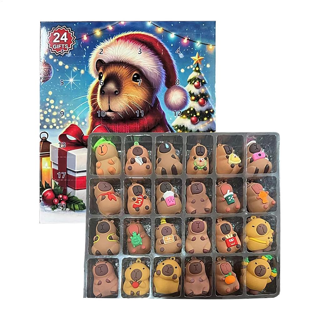 Capybara Weihnachts-Countdown-Kalender 2025 - Miniatur-Puppen-Adventskalender für Kinder, Heim-Schreibtisch-Regal-Dekor, Weihnachtsschmuck