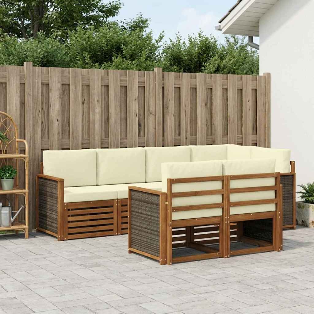 Outdoor Corner Sofa Set with Cushions 6 Pcs Natural and Cream