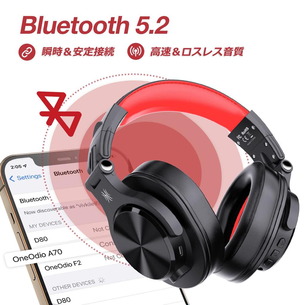 OneOdio A70 Bluetooth Over-Ear Wireless Headphones 72H Playback 3.5mm 6.35mm Jack Studio Monitoring Mixing DJ Guitar Amp Laptop PC Tablet