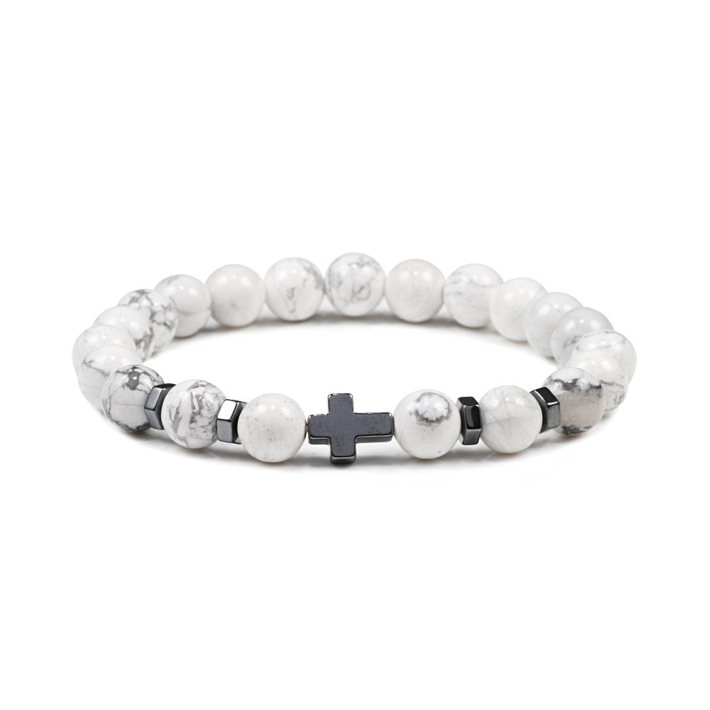 Dropshipping Hot Men Natural Lava Stone Bead Bracelets Hematite Cross Rosary Meditation Prayer Jesus Bracelet Women Yoga Jewelry