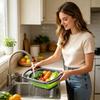 Collapsible Over the Sink Strainer Basket with Extendable Handles for Kitchen Fruit Vegetable Draining Washing Storage