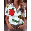 Women's Collar Shirt Short Sleeve Button Up Blouse Full Body Apple Print Machine Washable Casual Office Spring Summer Top