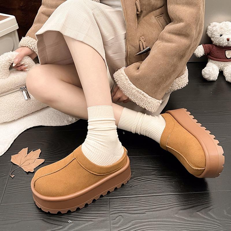 fur integrated gray thick-soled snow boots for women's winter new heightening, piling and thickening bag head drag