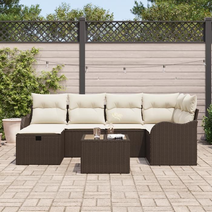Ensemble de Canapés de Jardin vidaXL de 7 pièces avec Coussins Marron Poly Rattan, Canapé de Jardin 2 Places vidaXL 3360319