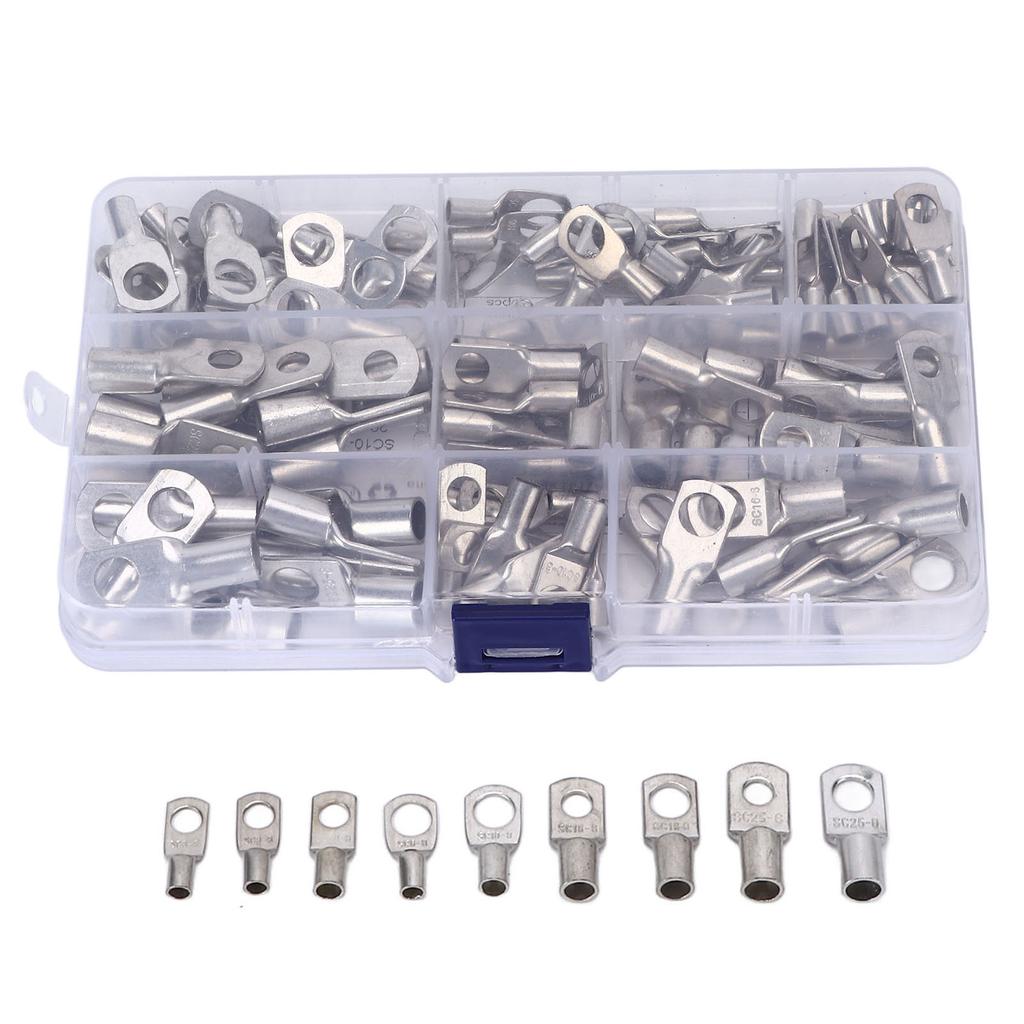 120pcs Battery Crimp Terminals 8 Sizes Copper T2 Tinned SC Wire Ring Connector for Marine Automotive