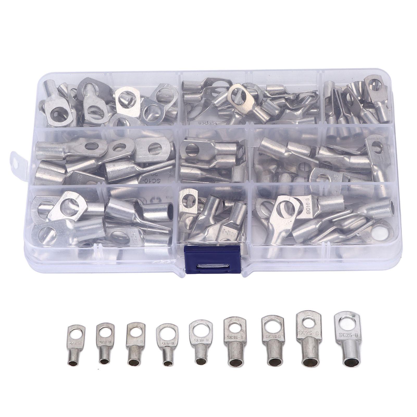 

120pcs Battery Crimp Terminals 8 Sizes Copper T2 Tinned SC Wire Ring Connector for Marine Automotive