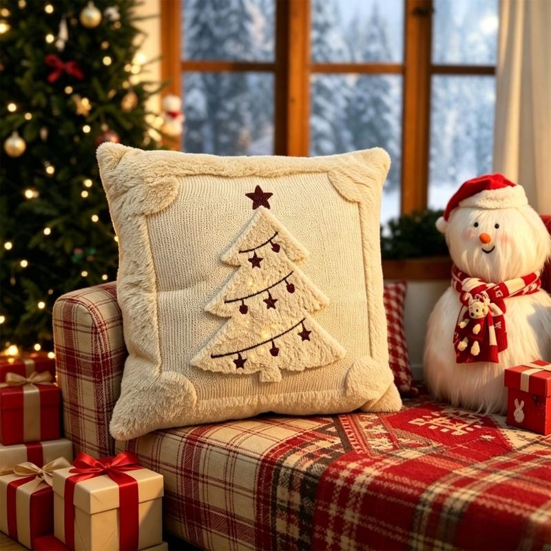 Bedroom Chair Accent Pillow Cover for Sofa Couch Use, Soft Christmas Throw Pillowcase 45cm/17.7inch Indoor Style