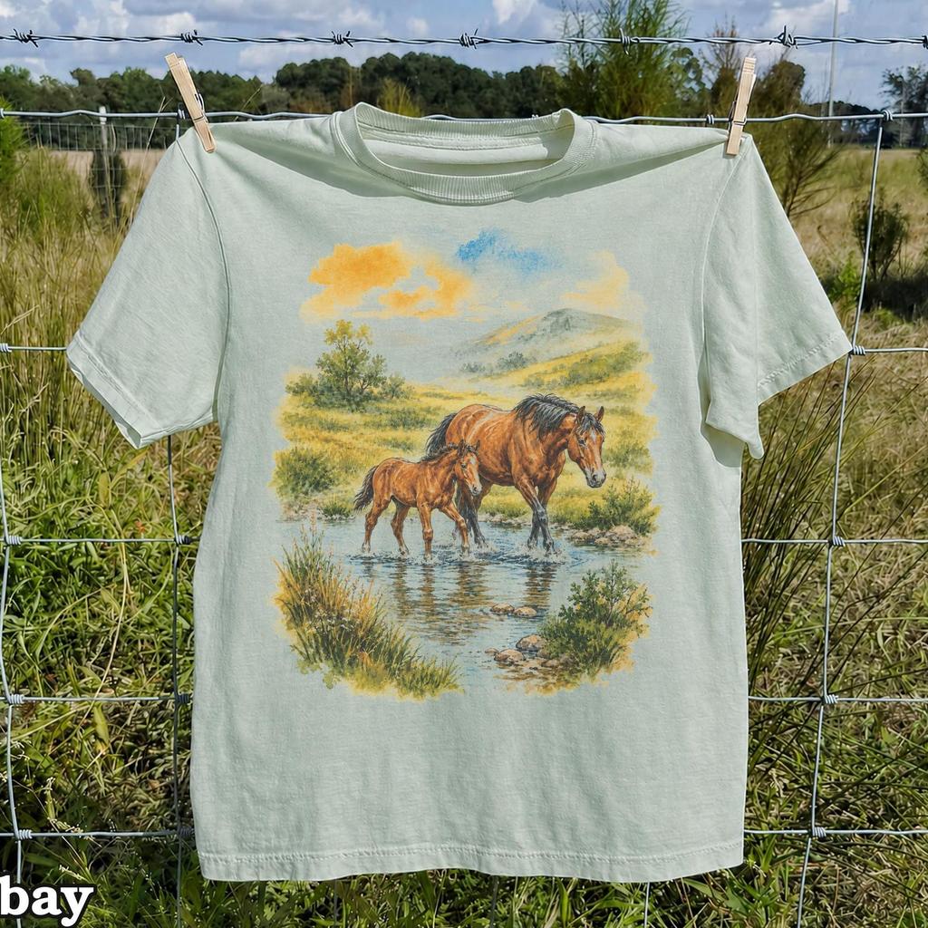 Comfort Colors Horse Shirt, Watercolor Mare and Foal Tee, Nature Horse Lover Gift, Equestrian Shirt