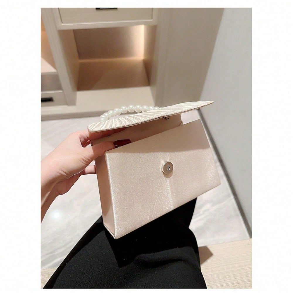 Dinner Bag Pearl String Handbag Dress Evening Bag Folded Flip Bag Women's Small Square Bag