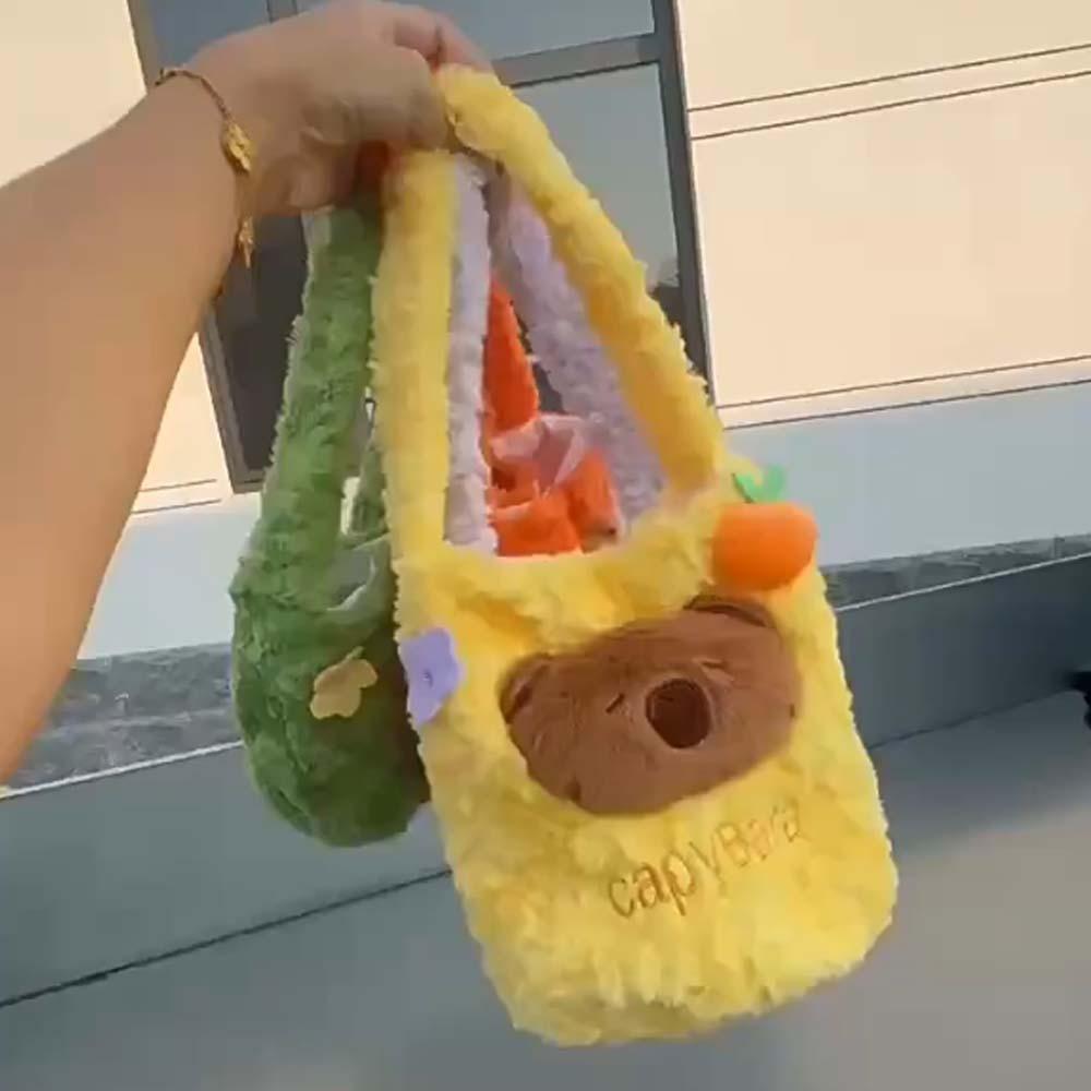 Embroidered Furry Handbag Plush Cartoon Storage Bag Shoulder Bag Capybara Bucket Bag  Travel