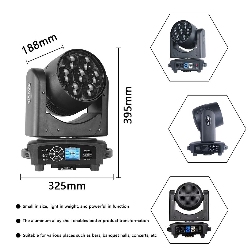 European Warehouse LED 7x40w Wash Zoom Beam Moving Head Light 4in1 RGBW Professional DMX512 Stage Effect Light for Disco DJ