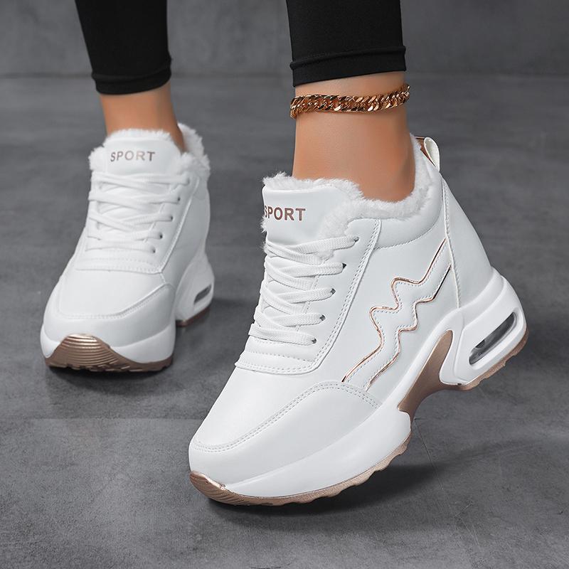 Women's Wedge Sneakers Platform Air Cushion Casual Inner Heightening Breathable White Walking ShoesWinter Velvet Insulation