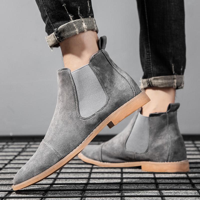 Fashion Pointed Chelsea Boots Men Comfortable Ankle Dress Boots Men Lace Up Cheap Men's Suede Shoes Casual botas chelsea 2024