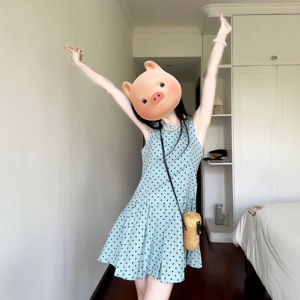 Französisches High-End ärmelloses Weste Polka-Dot Kleid Kinder Sommer Neu Temperament Taille Schönes Kurzer Rock