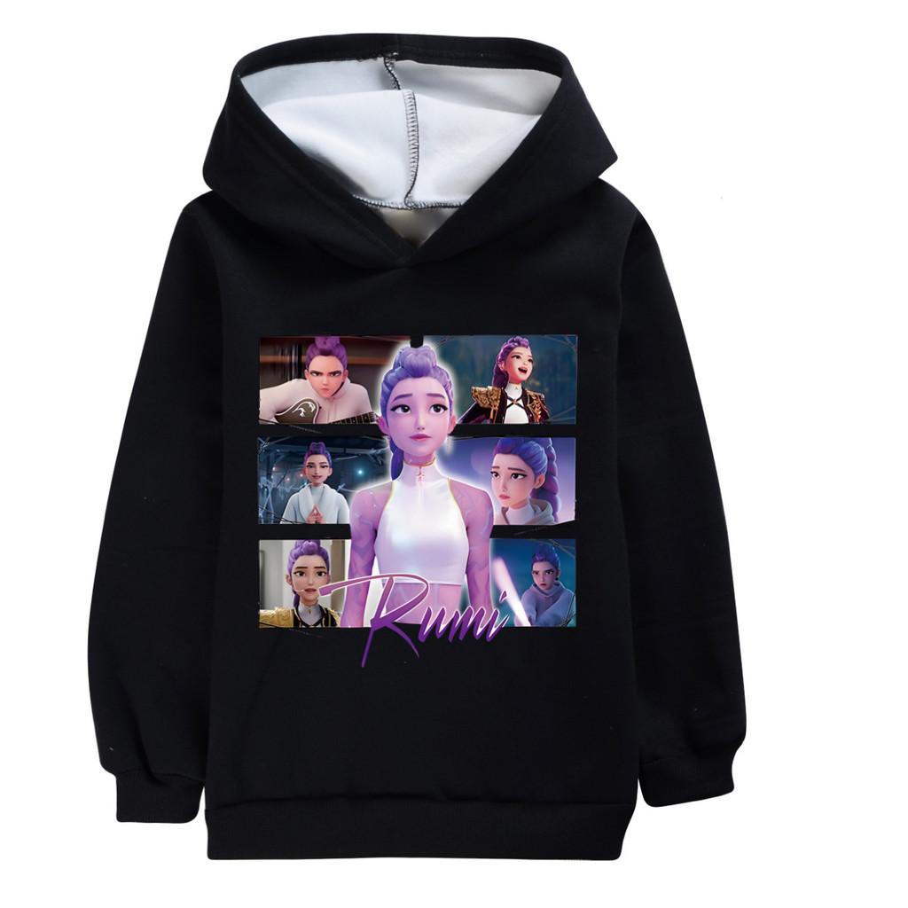 5061 Kids Girls Kpop Rumi Zoey Mira Rumi Print Long Sleeves Velvet Warm Winter Hoodie