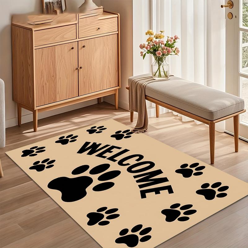 Non-Slip Washable Paw Print "WELCOME" Area Rug Soft Floor Mat for Living Room Bedroom Pet Friendly Kids Room Decor