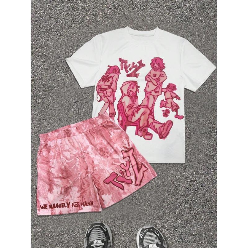 2026 Summer New Men's Short-Sleeved Shorts Set with 3D Pattern Printing