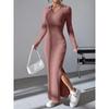 Women Sexy Knit V-neck Reverse Neck Split Dress Autumn Winter Full Sleeve Elastic Basic Body Sweater