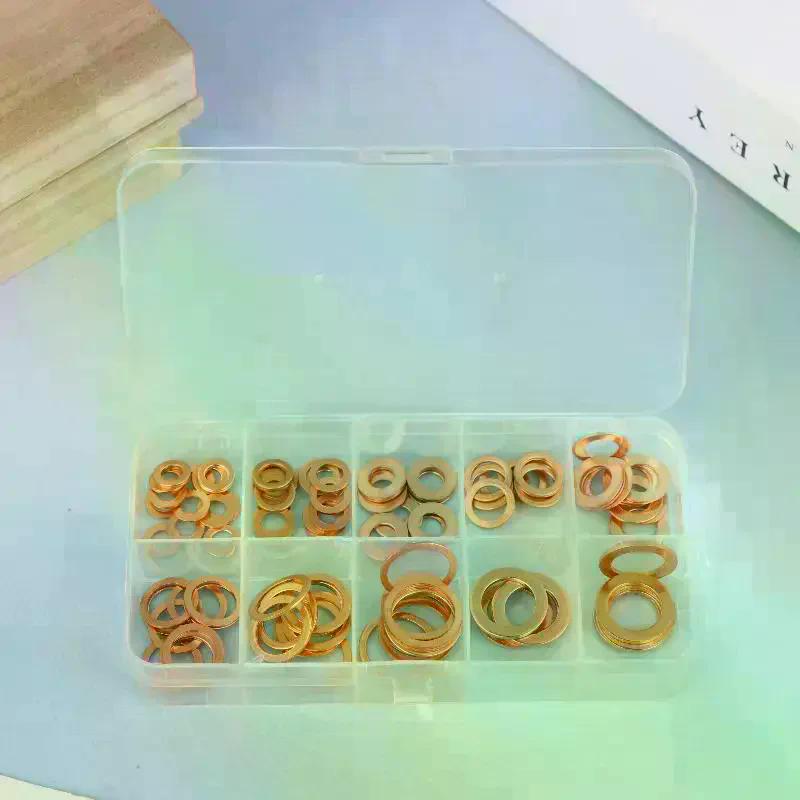 100/200 Stuks Koperen Ringen, Moeren en Bouten Met Doos M4/M5/M6/M8/M10/M12/M14 Afdichtingscombinatiekit Voor Oliecarterpluggen