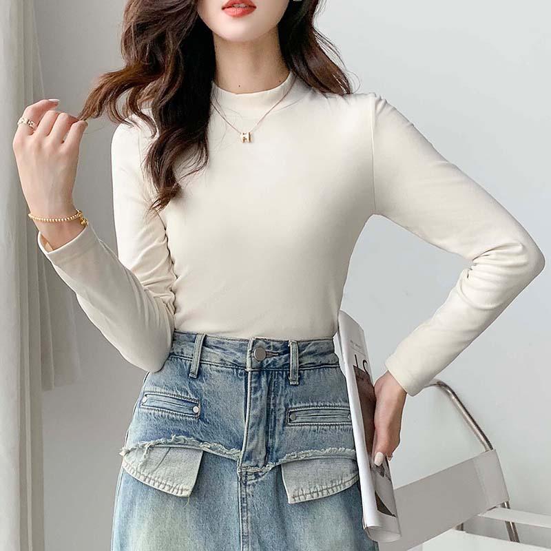 

Autumn and Winter Loose Spice Girl Long-sleeved Top Women s Fashion Versatile Crew Neck Front Shoulder Bottoming Shirt T-shirt XL покинуть белый