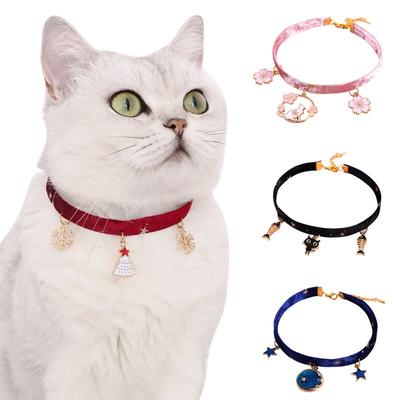 Collana per gatti regolabile abbronzante in velluto Pet lisca di pesce/fiocco di neve/collare cielo stellato per cuccioli decorazione squisita accessori per animali domestici