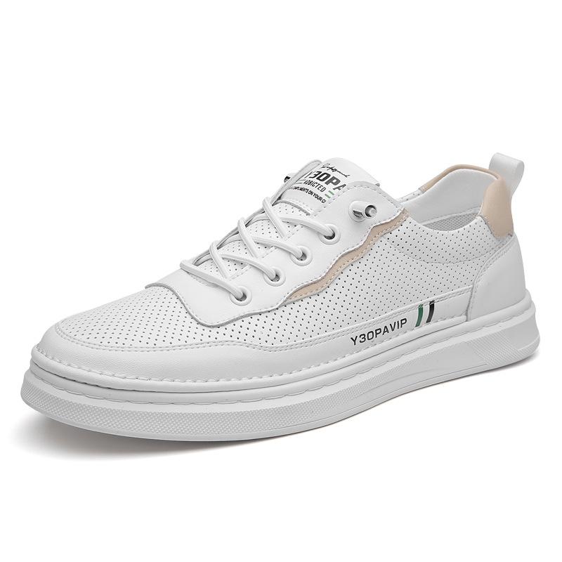 Summer new men's sandals hollow breathable leather sandals little white shoes casual leather board shoes men's single shoes